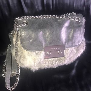 MICHAEL KORS | RARE FLURRY RABBIT FUR AND LEATHER HANDBAG SILVER CHAIN STRAPS*